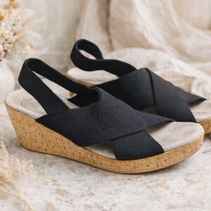 Pikolinos Black Elastic Cork Wedge Sandals | Size 37